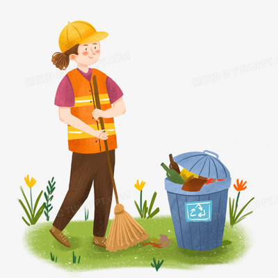 手绘卡通清洁工形象免抠元素